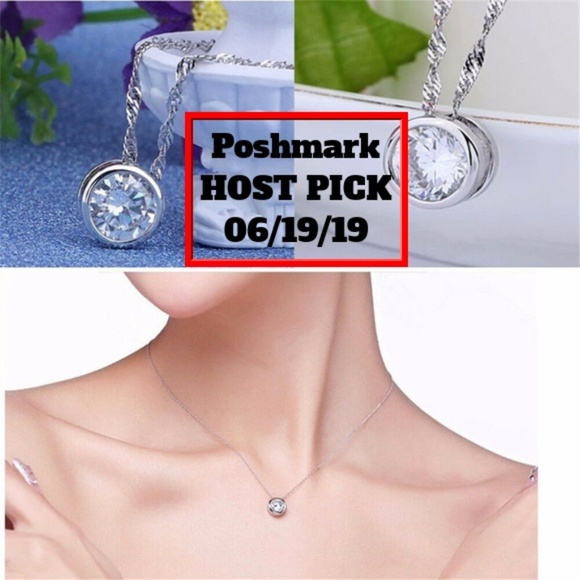 Round Crystal Rhinestone Necklace Silver Pendant - Picture 2 of 8